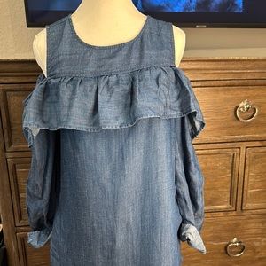 Denim Off-Shoulder Ruffle Top